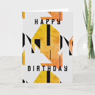 Gold Black White Geometric Abstract  Birthday Card