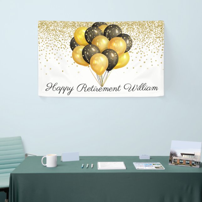 Gold Black White Glitter Retirement  Banner (Tradeshow)