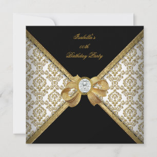 Gold Black White Jewel Damask Birthday Party 2 Invitation