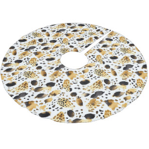 Gold Black White Leopard Christmas Brushed Polyester Tree Skirt