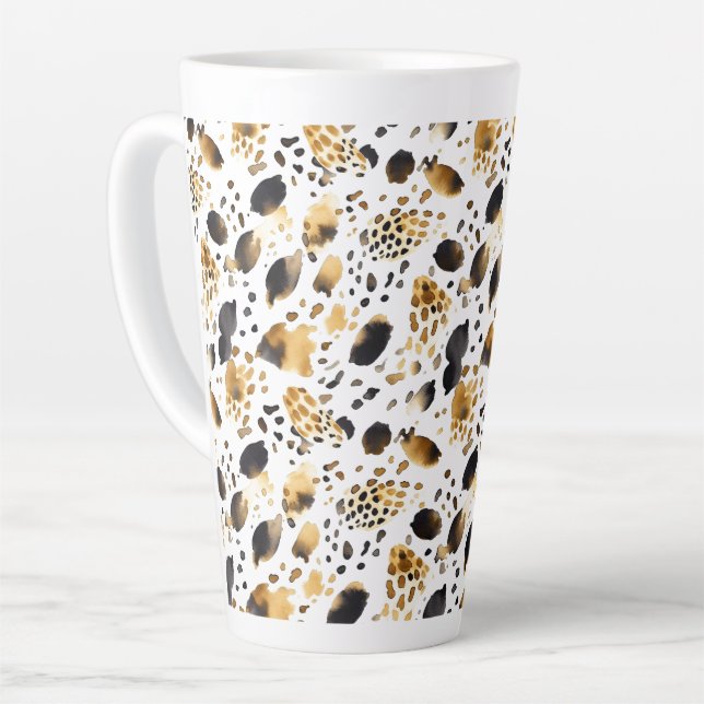Gold Black White Leopard Print Latte Mug (Left Angle)