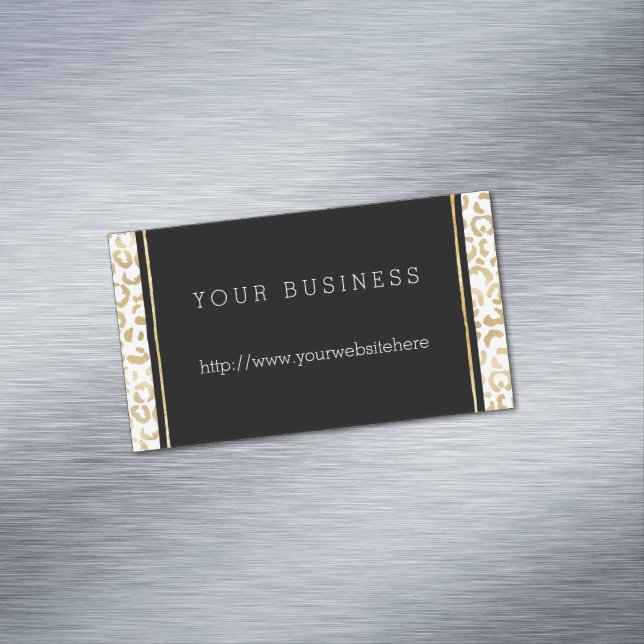 Gold Black White Leopard Print   Magnetic Business Card (In Situ)