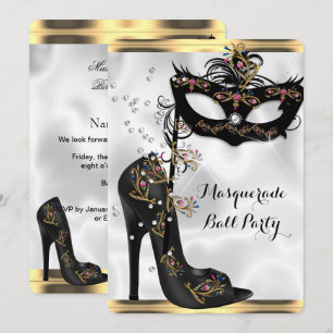 Gold Black White Masquerade Ball Party Mask Jewel Invitation