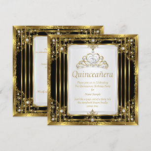 Gold Black White Pearl Princess Quinceanera Invitation