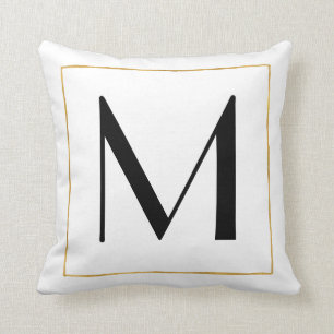 Gold Black White Personalized Monogram Letter Cushion