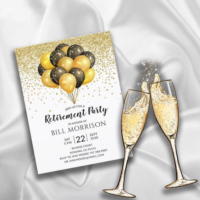 Gold Black White Retirement Invitation Postcard (Creator Uploaded)
