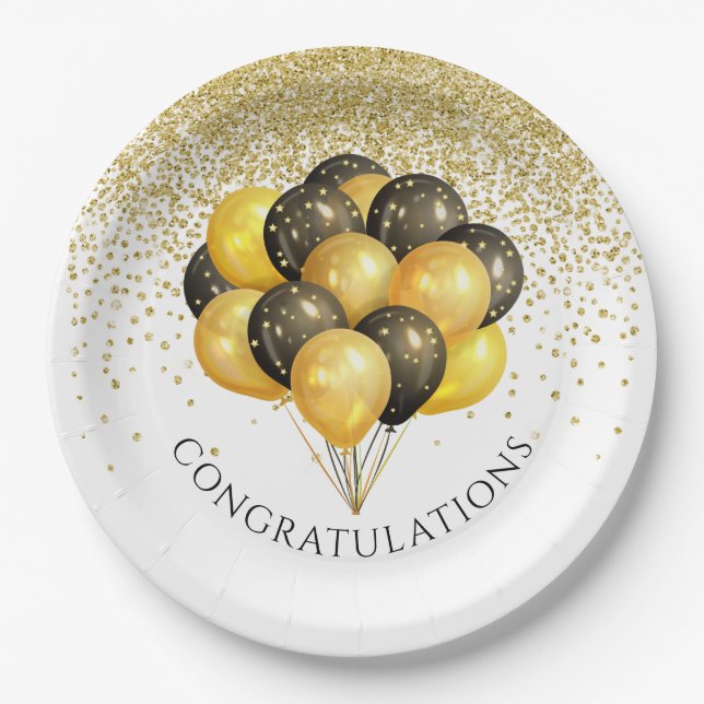 Gold Black White Retirement Party  Paper Plate (Front)