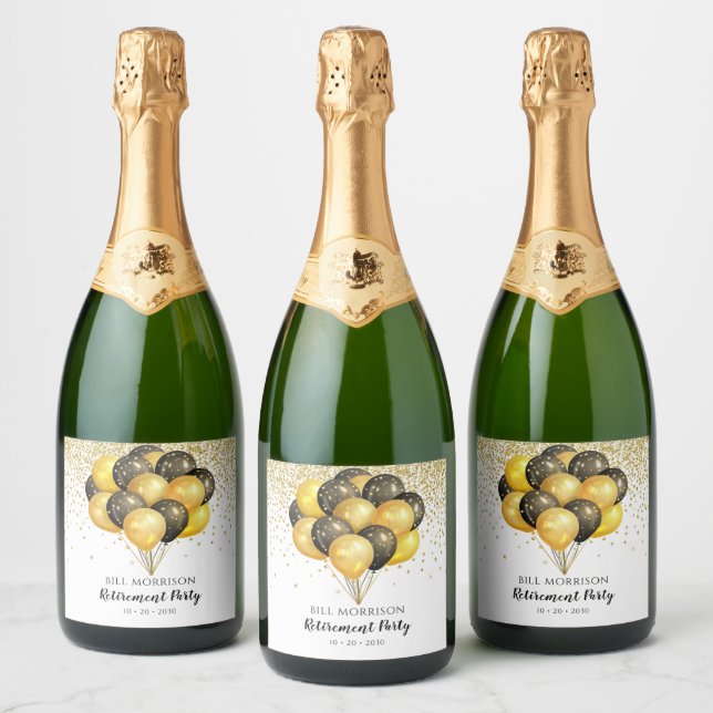Gold Black White Retirement Party Sparkling Wine Label (Bottles)