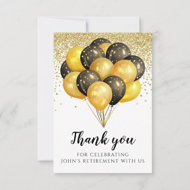 Gold Black White Retirement Party  Thank You Card (Front)