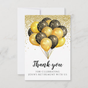 Gold Black White Retirement Party  Thank You Card