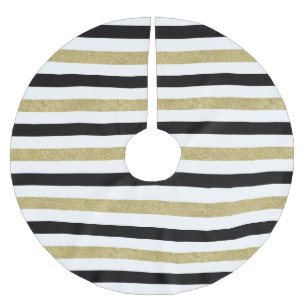 Gold Black White Stripes Christmas Brushed Polyester Tree Skirt