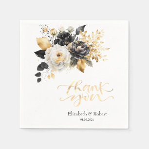 Gold Black White Thank You Card Napkin