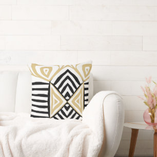 gold black white Tribal Mud Cloth Pattern African Cushion
