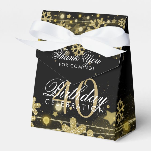Gold Black Winter 40th Birthday Thank You Favour Box (Front Side)