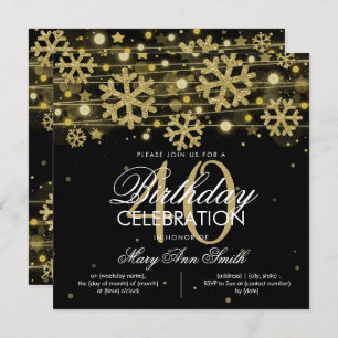 Gold Black Winter Glitter Glam 40th Birthday Invitation