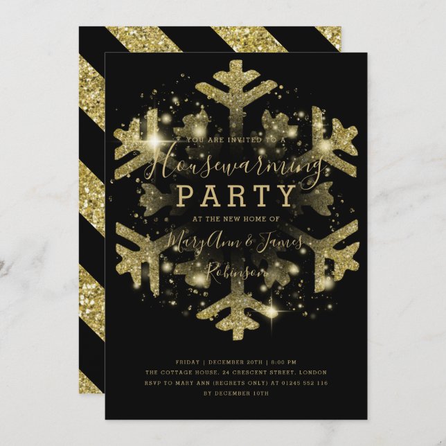 Gold & Black Winter Housewarming Party Invitation (Front/Back)