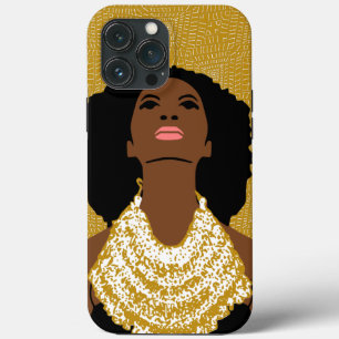 gold Black Woman Looking Up With Tribal Necklace iPhone 13 Pro Max Case