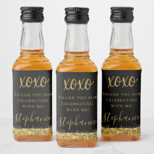Gold Black XOXO Thank You Personalised Liquor Bottle Label