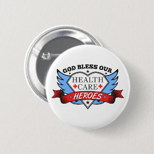 Gold Bless our Heath Care Heroes 6 Cm Round Badge