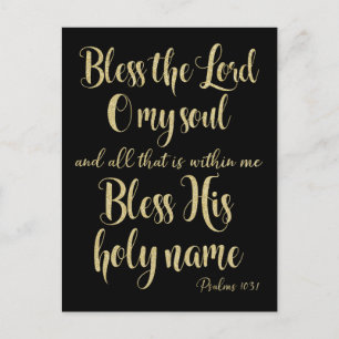 Gold Bless the Lord Psalms Bible Verse Postcard