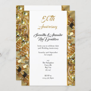 Gold bling 50th  wedding anniversary invitation