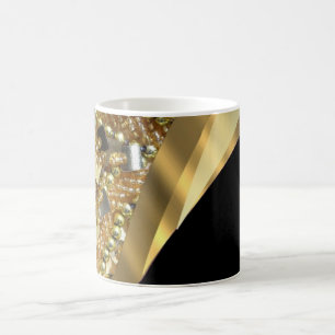 Gold bling & black swirl pattern coffee mug