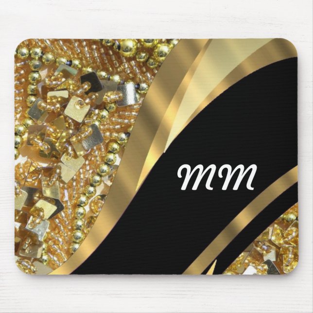 Gold bling & black swirl pattern mouse pad (Front)