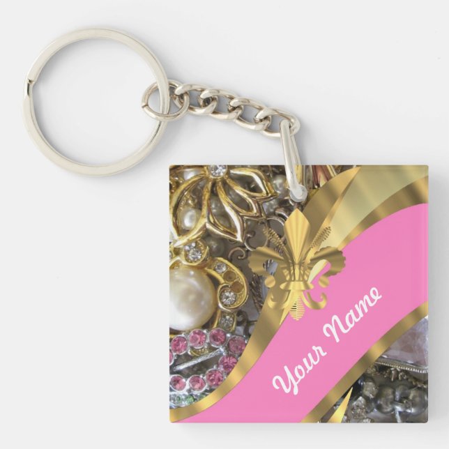 Gold bling fleur de lys key ring (Front)