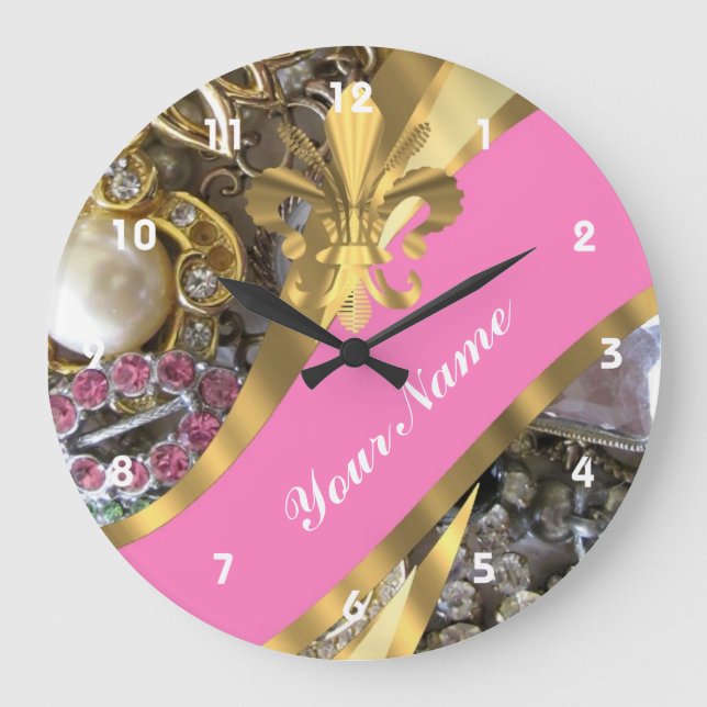 Gold bling fleur de lys large clock (Front)