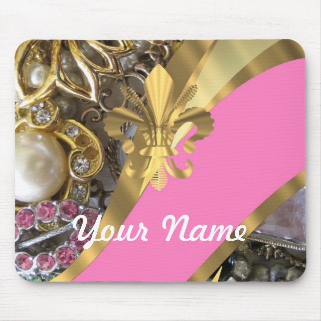 Gold bling fleur de lys mouse pad (Front)