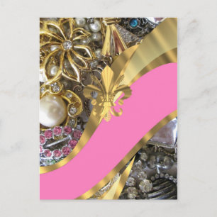 Gold bling fleur de lys postcard