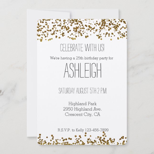 Gold Bling Glitter Confetti birthday Invitation (Front)