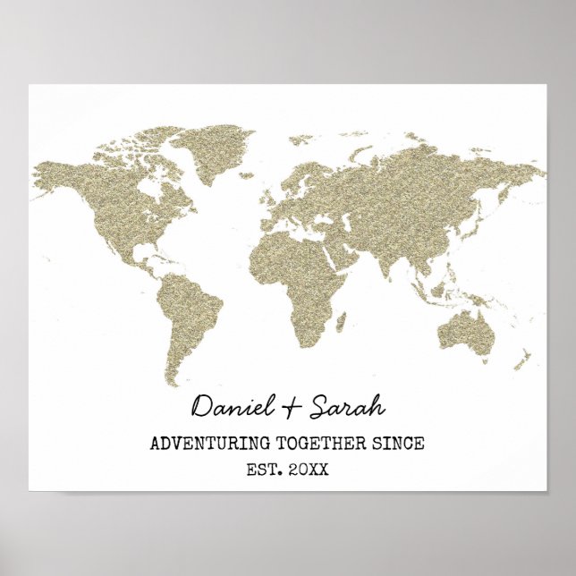 gold bling glitter world map abstract art poster (Front)