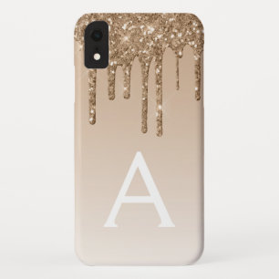 Gold Bling   Luxury Sparkly Glitter Monogram iPhone XR Case