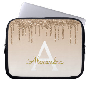 Gold Bling Luxury Sparkly Glitter Monogram Laptop Sleeve