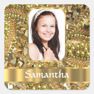 Gold bling photo background square sticker