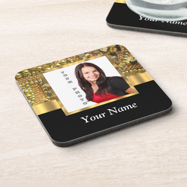 gold bling photo template coaster (Left Side)