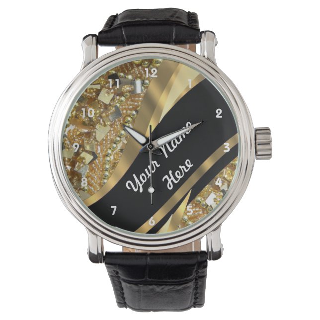 Gold bling sequins personalised  pattern watch (Front)