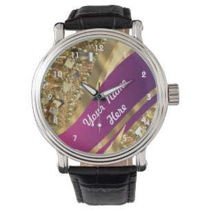 Gold bling sequins personalised pattern watch