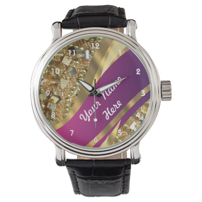 Gold bling sequins personalised  pattern watch (Front)
