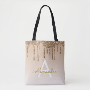 Gold Bling Sparkle Elegant Monogram Book Bag