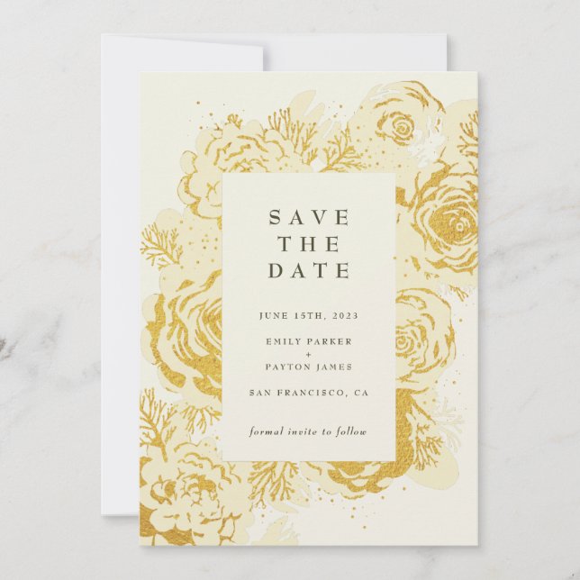Gold Blooms FAUX Foil Invitation (Front)
