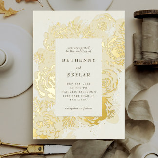 Gold Blooms  Foil Invitation