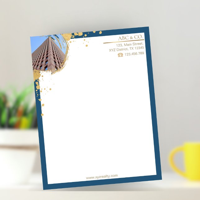 Gold & Blue, Add Photo To Custom Shape Corporate Letterhead (Creator Uploaded)