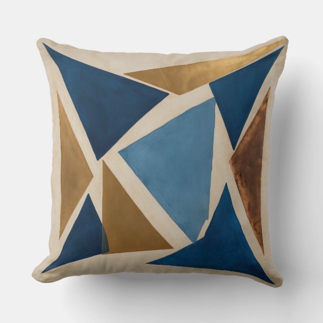 Gold Blue and Bronze triangles Cushion (Front)