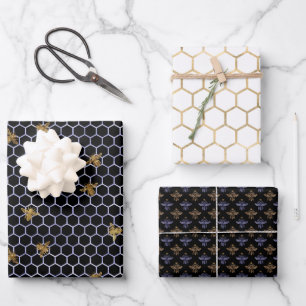 Gold Blue And Gold Apiary Queen Bee Wrapping Paper Sheet
