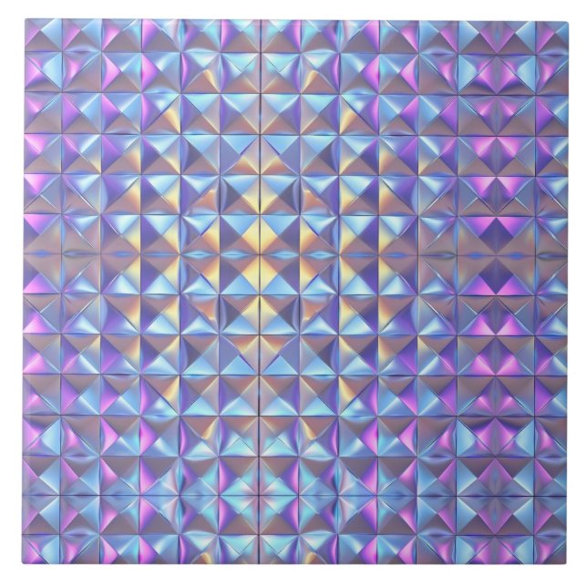 Gold, Blue and Purple Iridescent Geometric 2 Ceramic Tile (Front)