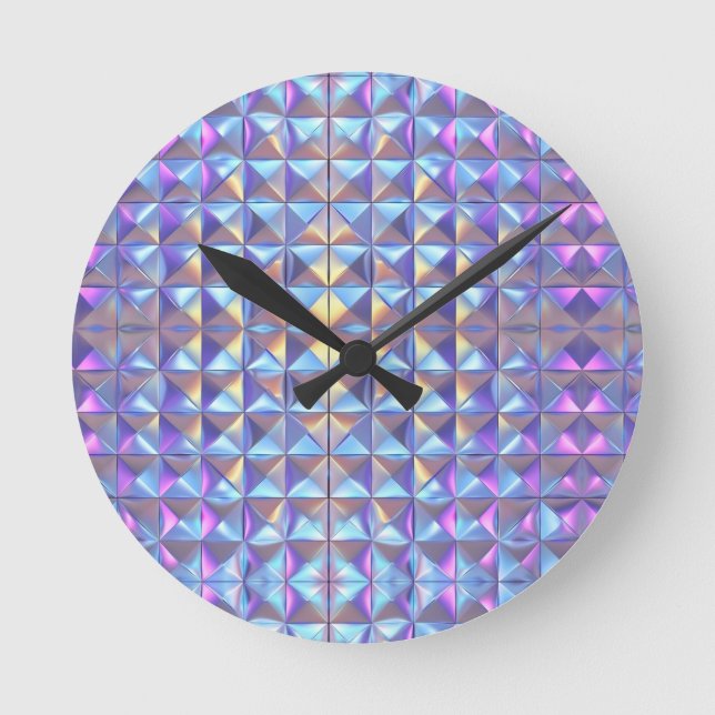 Gold, Blue and Purple Iridescent Geometric 2 Round Clock (Front)