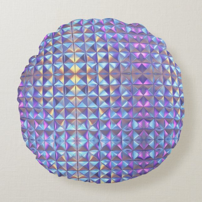 Gold, Blue and Purple Iridescent Geometric 2 Round Cushion (Front)