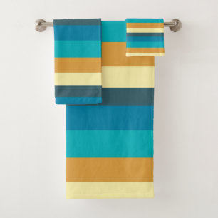 Gold. blue and turquoise stripes bath towel set